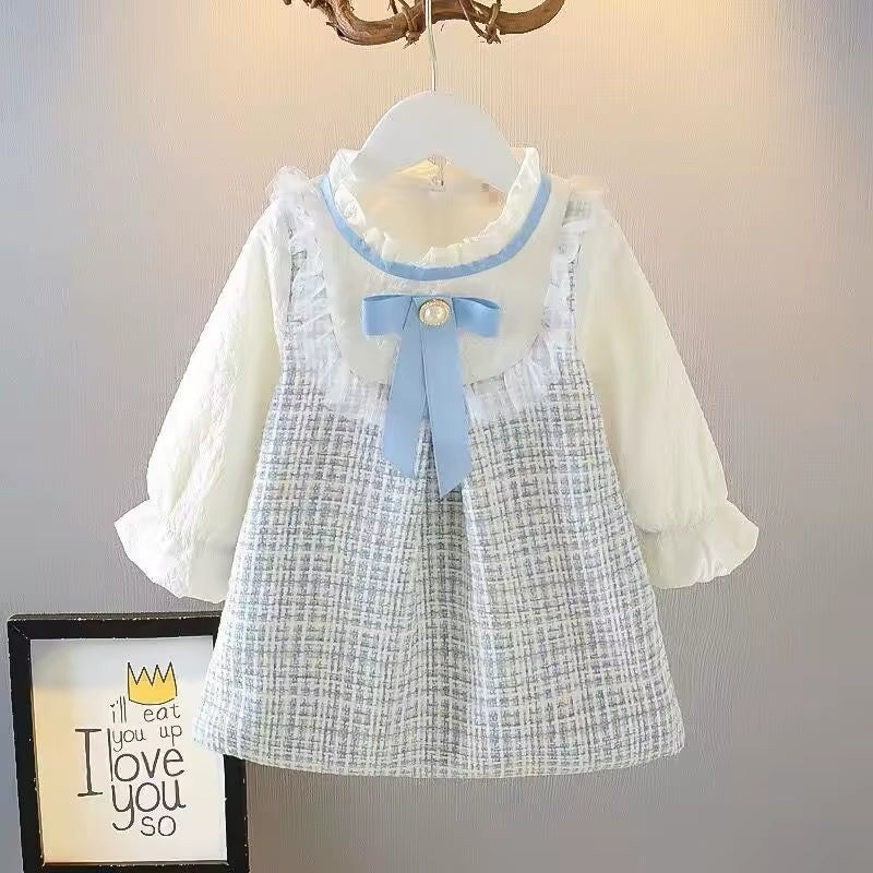 Spring Grace – Girls’ Long Sleeve Bow Dress in Korean Casual Style