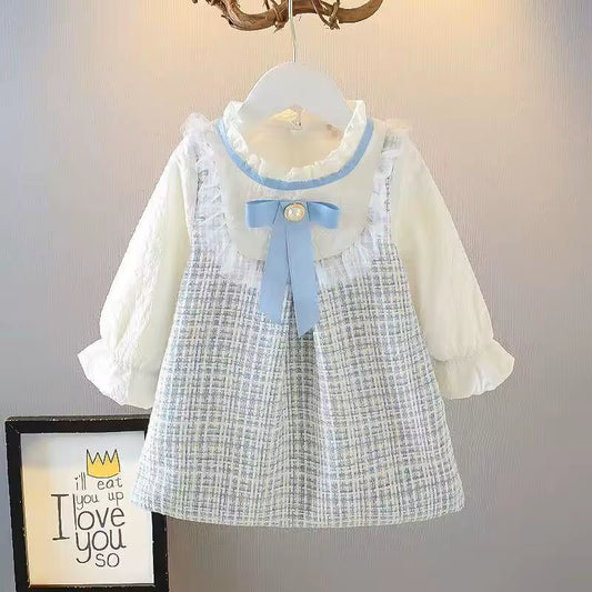 Spring Grace – Girls’ Long Sleeve Bow Dress in Korean Casual Style
